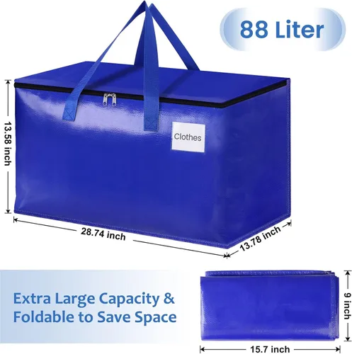 Miniatura 2 de Bolsas de mudanza extra grandes, bolsas de almacenamiento con asas de estudio y cremalleras resistentes, suministros de mudanza para mudanza