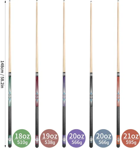 Miniatura 9 de Kmise Pool Stick Set of - 58" Pool Cue Stick, Canadian Maple Professional Billiards Pool Cue, Pool Sticks for Adults, 18~21oz Multiple Colors Set