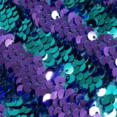 Miniatura 21 de DUOBAO Tela de Lentejuelas Reversibles con Efecto Flip - 0.5 Yarda de Lentejuelas de Sirena de Morado a Dorado, Material de Costura Brillante DIY