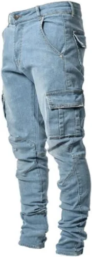 HUNGSON Pantalones de mezclilla elásticos ajustados para hombre, jeans ajustados rasgados para hombre, pantalones de pierna recta desgastados,