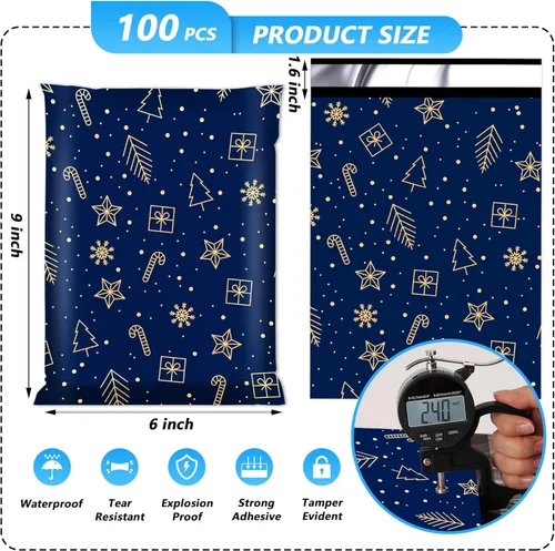 Miniatura 2 de Sobre de Navidad de Polietileno 6x9 Pulgadas 100 Piezas, Bolsas de Envío Resistente al Agua y a los Desgarros para Ropa, Bolsas de Envío Fuertes