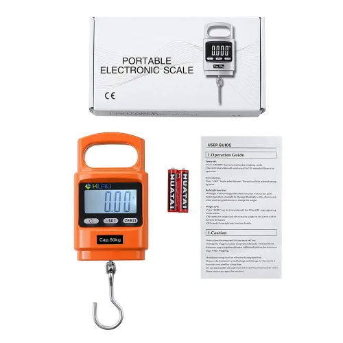 Miniatura 4 de Klau - Báscula portátil de pesaje para peces, naranja, 100 libras / 1600 onzas Escala colgante digital resistente, pantalla LCD con luz de fondo