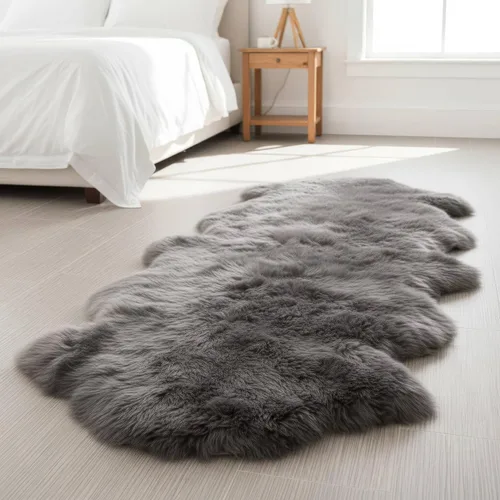 Miniatura 35 de Alfombra de Piel de Oveja Genuina Azul Playa de 2x3 pies, Alfombra de Acento de Piel Real Suave de Una Sola Piel para Silla, Funda de Asiento