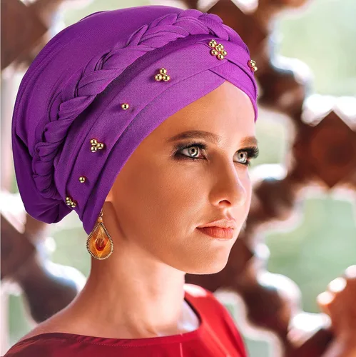 Miniatura 7 de 6 Pieces African Women Turban Cap Headscarf Beanie Twisted Braid Wrap Headwrap