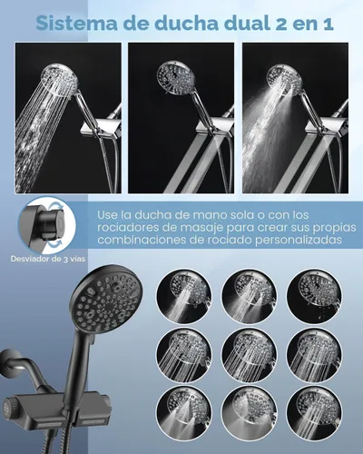 Miniatura 7 de MakeFit - Cabezal con filtro para ducha y cabezal de mano extraíble, sistema dual spa 2 en 1 con cabezal masajeador de alta presión, 10 modos, modo