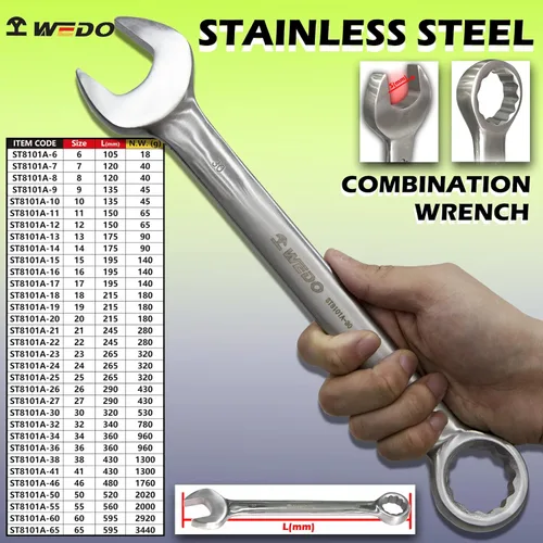 Miniatura 2 de WEDO Llave combinada llave inglesa de acero inoxidable, caja de doble extremo de 12 puntos, extremo abierto 0.394 in, desplazamiento de 15 grados