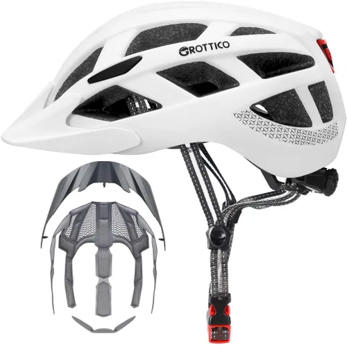 Miniatura 9 de Casco de bicicleta para adultos, hombres y mujeres, con luz - Casco de bicicleta de montaña y carretera con almohadillas de repuesto y visera Gris