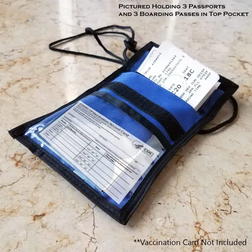 Miniatura 3 de Specialist ID Paquete de 2 carteras para pasaporte de viaje, ventana de exhibición de 4 x 3, cordón ajustable con ranuras para bolígrafo y 3