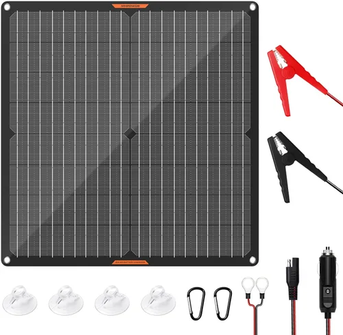 Panel Solar 30W 12V Cargador de Batería Solar para Coche Portátil Impermeable Cargador de Batería de Goteo Mantenedor de Energía Solar con Clip de