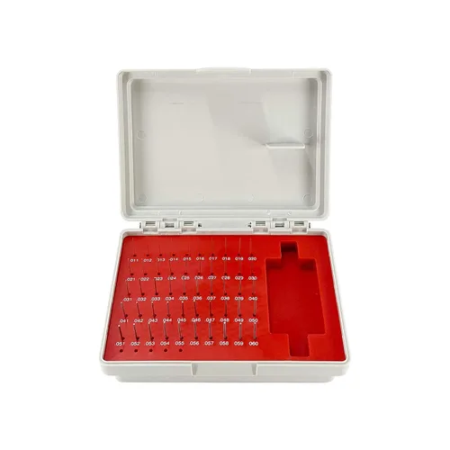 (R) Juego de calibradores de pasador de acero menos tratado térmicamente con estuche de almacenamiento M0 50 piezas 0.011"-0.060"