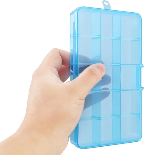 Miniatura 8 de 1 caja organizadora de plástico de 6.7 x 3.9 in con divisores ajustables, caja de almacenamiento de joyas para suministros de oficina, cuentas, Azul