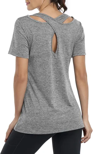 Miniatura 2 de Kimmery - Blusa de yoga para mujer manga corta cuello redondo espalda cruzada