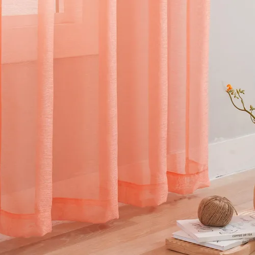 Miniatura 5 de 2 paneles de cortinas traslúcidas coral para dormitorio de 63 pulgadas de largo, cortinas semitraslúcidas con ojales para sala de estar, cortinas