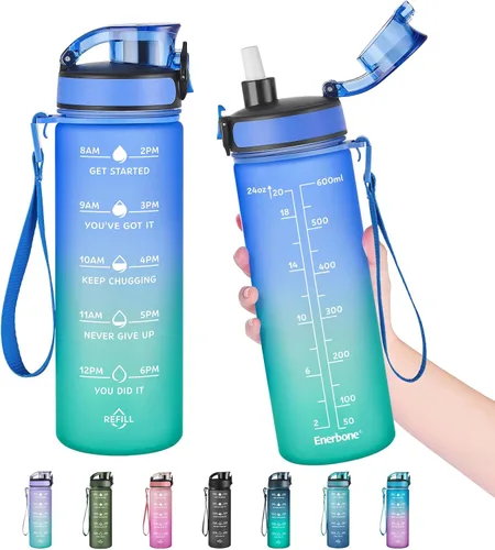 Miniatura 18 de Enerbone Botella de Agua, A Prueba de Fugas Sin BPA y Tóxicos, Botella de Agua Motivacional con Horarios para Beber y Pajita, Botella de Agua