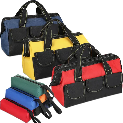 Sanwuta 9 bolsas de herramientas para hombres, 3 bolsas de herramientas de boca ancha resistentes y 6 bolsas pequeñas impermeables para