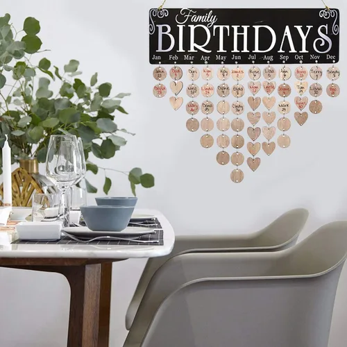 Miniatura 4 de Cartel de feliz cumpleaños, regalos de Navidad para mamás y papás, calendario de cumpleaños familiar de madera, placa decorativa para colgar