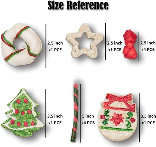Miniatura 8 de MON2SUN 12 unidades de golosinas navideñas de cuero crudo para perros pequeños