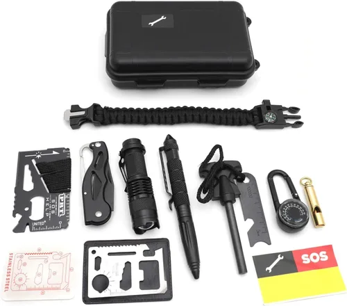 HongK - Equipo al aire libre Survival Kit 8 en 1 Herramientas de emergencia plegables portátiles militares Camping táctico al aire libre Desastre