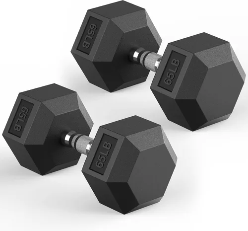 Miniatura 23 de HANDBODE Juego de mancuernas hexagonales de 40 a 570 libras, mancuernas de ejercicio y fitness con revestimiento de goma, peso de mano