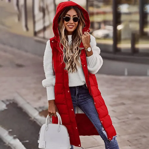 Miniatura 3 de Abrigos para mujer, invierno, otoño y temperamento, sin mangas, cárdigan de algodón de longitud media