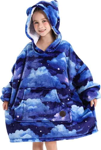 Miniatura 12 de Three Poodle - Manta con capucha portátil para niños, sudadera de sherpa de gran tamaño con capucha gigante, manta con capucha cálida y acogedora