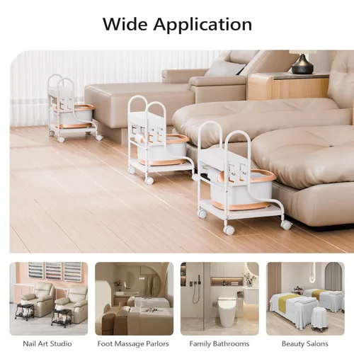 Miniatura 8 de OmySalon Carrito de pedicura, carrito de baño de pies, carrito de salón de altura ajustable con cojín de poliuretano, carrito portátil para manicura
