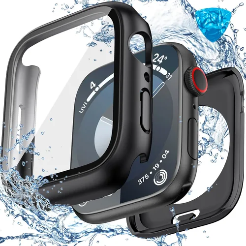 Miniatura 24 de 3 en 1 Goton Estuche impermeable duro para Apple Watch, protector de pantalla de 40mm, cubierta frontal de vidrio templado protectora completa