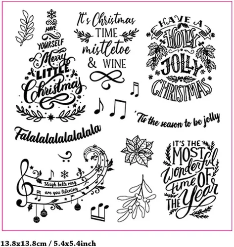 Miniatura 2 de Sellos Transparentes de Palabras de Bendición Navideña Sellos de Silicona para Tarjetas con Sentimientos, Notas Musicales Copos de Nieve Sellos