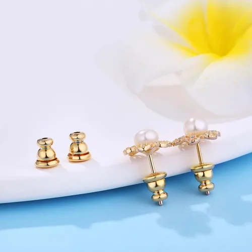 Miniatura 3 de Respaldos de Aretes para Pendientes, Respaldos de Aretes Tipo Bala de Oro 18K Repuestos para Pendientes/Orejas Caídas, Cierres de Seguridad con 2
