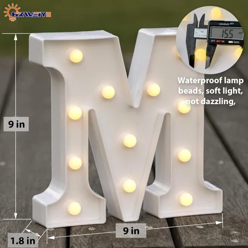Miniatura 2 de Letrero de letras de marquesina LED-M, letras LED HXWEIYE 26 alfabeto, letrero de números 0-9 iluminados para fiesta, hogar, cumpleaños, Blanco