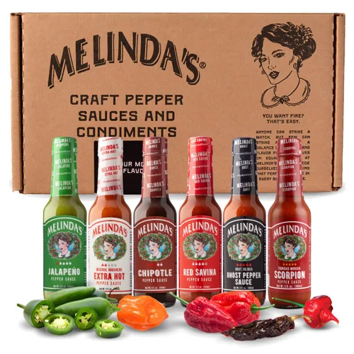 Miniatura 10 de Melinda's Chef Fig's Heat & Flavor Collection - Juego de regalo de salsa picante gourmet con una variedad de sabores y niveles de especias, incluye