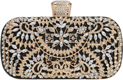 Covelin Bolso de hombro con decoración de pedrería para mujer, bolso de mano tipo sobre con cadena