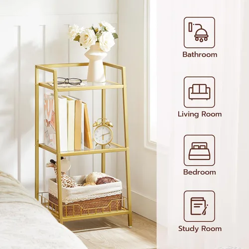 Miniatura 6 de HOOBRO Soporte de estante de vidrio dorado, unidad de estante de pie de 3 niveles, organizador y almacenamiento de baño, estantes de almacenamiento