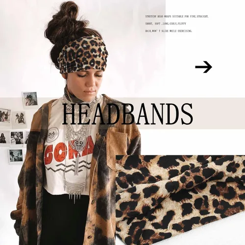 Miniatura 3 de Acenail Diademas anchas para mujer, turbante anudadas, elásticas antideslizantes, bohemias, para entrenamiento, leopardo, yoga, bufandas de algodón