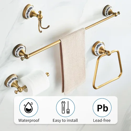 Miniatura 8 de Juego de accesorios de baño de bronce antiguo, toallero ajustable, soporte para rollo de papel higiénico, soporte para toalla de mano, gancho, juego