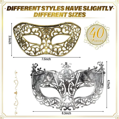 Miniatura 2 de Yunsailing 40 máscaras venecianas antiguas de estilo vintage para hombres y mujeres, para desfile, fiesta, actuación, bar, carnaval