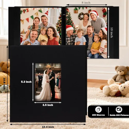 Miniatura 3 de Aevdor - Álbum de fotos de 8x10 con 200 bolsillos, álbum de fotos de gran capacidad con cubierta de lino, álbum de fotos de 8x10 para 200 fotos de 8