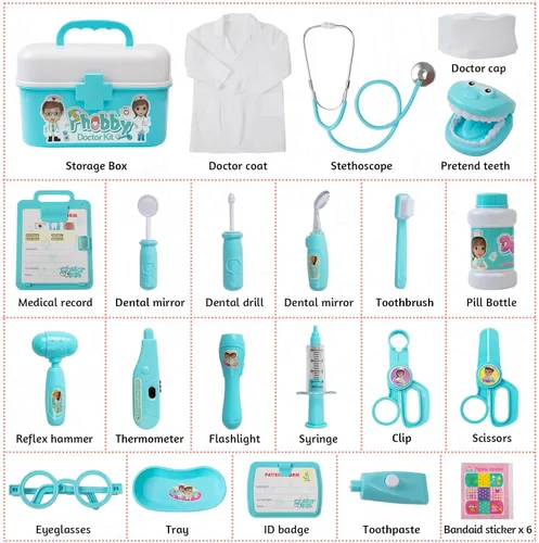 Miniatura 6 de Phobby Kit Médico Duradero para Niños, Juego Médico de Juguetes de 27 Piezas de Juego de Simulación Deluxe con Estetoscopio Real, Juguetes de Médico