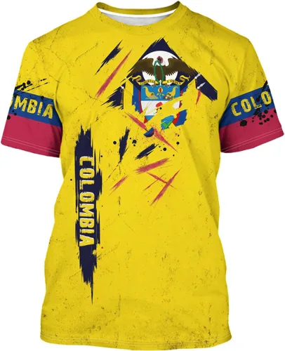 Miniatura 6 de BJU Camiseta de la bandera de Colombia con la insignia de la bandera, camiseta estampada en 3D, cuello redondo, manga corta, informal, unisex