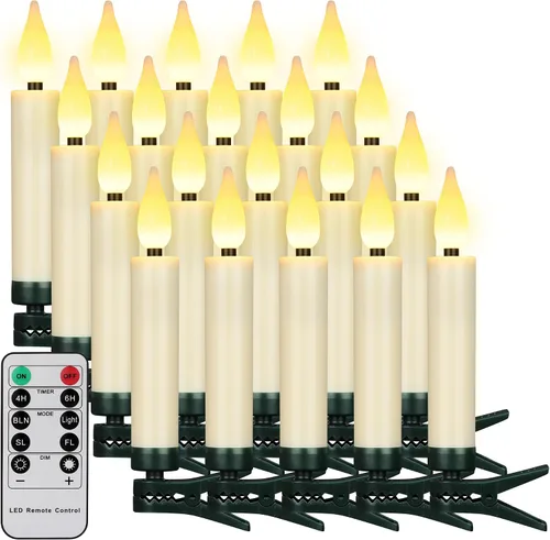 Miniatura 10 de 3 Piezas Velas de Árbol de Navidad Sin Llama con Control Remoto y Temporizador, Funcionan con Baterías con Llama Parpadeante 3D, Velas Cónicas de 7