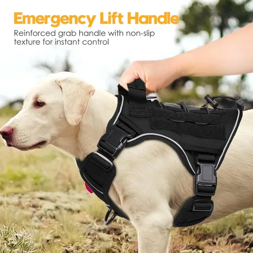 Miniatura 8 de Arnés táctico para perros grandes, chaleco reflectante ajustable sin tirones con sistema Molle, control de grado militar K9 para entrenamiento