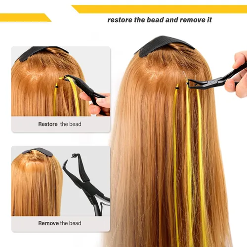 Miniatura 7 de Gomake Microlinks - Kit de extensiones de cabello, alicates para cerrar y quitar extensiones de cabello, gancho para tirar de microcuentas y Negro