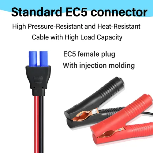 Miniatura 3 de Cable de Arranque EC5 de 10AWG con Abrazaderas de Batería, Clips de Cocodrilo de 12V a Conector EC5 Cable de Extensión de Carga para Arrancador