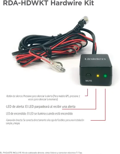 Miniatura 3 de Kit de cableado duro inteligente Uniden RDA-HDWKT para detector de radar con botón de silencio/marca y LED de alerta y de encendido R8w, R8, R7