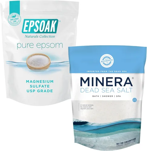 EpSoak Sal de Epsom (2 libras) + paquete de sal del mar muerto Minera (2 libras), 100% pura y natural, sales de baño de Epsom y sales del mar muerto