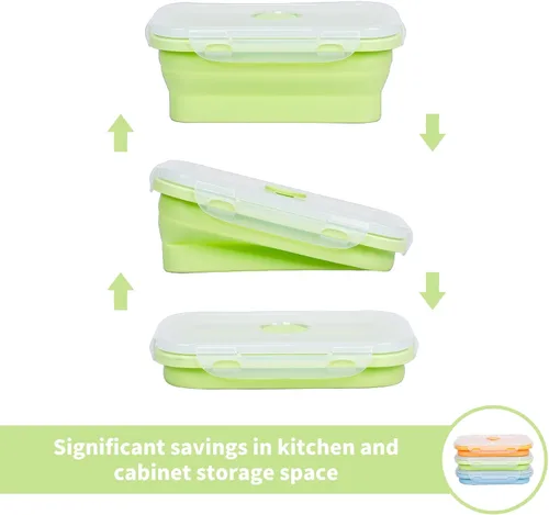 Miniatura 4 de KIGI Paquete de 3: recipientes plegables de silicona para almacenamiento de alimentos de 18.3 onzas con tapas, recipientes para preparación