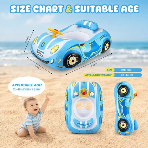 Miniatura 3 de Flotador de piscina para bebé, flotadores 3D para niños pequeños de 1 a 2 años, flotadores de piscina para bebés de 6 a 12 meses, flotadores de azul