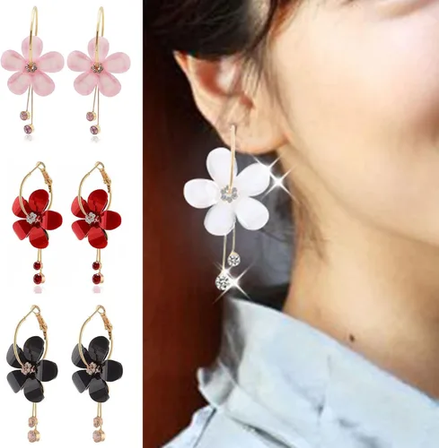 Miniatura 6 de 1 par de aretes colgantes con forma de gota y colgante, aretes colgantes florales con diamantes de imitación para mujeres, adolescentes, niñas