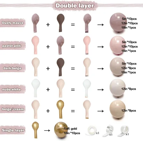 Miniatura 4 de Arco de globos de color rosa claro y beige con doble relleno, color malva, color nude y blanco crema mate, kit de guirnalda de globos para baby Rosa