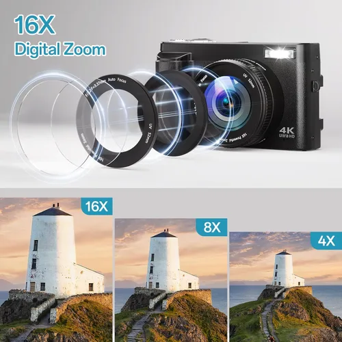 Miniatura 4 de FlyFrost Cámara digital 4K para fotografía, enfoque automático, cámara de vlogging de 48 MP para YouTube con tarjeta SD 16X Zoom digital Cámara
